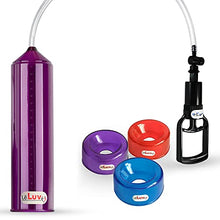 Load image into Gallery viewer, LeLuv Vacuum Pump Easyop Purple 2.25 Inch x 9 Inch Cylinder Tgrip Handle Clear Kink-Resistant Hose Bundle with 3 TPR Seals One of Each Size
