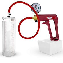 Load image into Gallery viewer, LeLuv Premium Penis Pump Maxi Red Upgraded Uncollapsible Slippery Silicone Hose Plus Vacuum Gauge | 9 inch Untapered Length x 3 inch Diameter Cylinder
