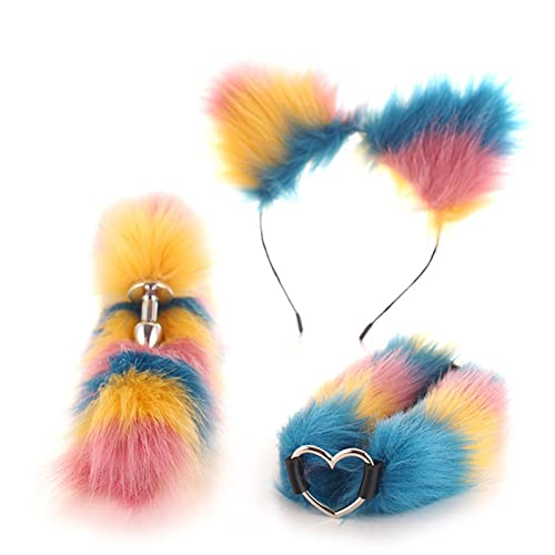 Cosplay Accessory Set of Fox Tail with Smooth Touch Metal Butt Plug Anus Sex Toys and Neck Collar (Color : Tail S)