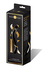 Load image into Gallery viewer, Secret Kisses Handblown Glass Double Ended Dildo Black Gold (7&quot;)
