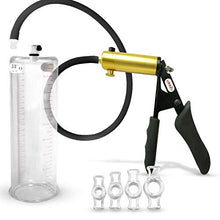 Load image into Gallery viewer, LeLuv Ultima Black Premium Penis Pump Uncollapsable Hose &amp; Ergonomic Silicone Grip &amp; Cylinder w/ 4 Cock Rings - 9&quot; x 3.00&quot;
