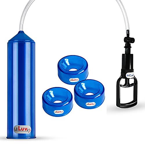 LeLuv Vacuum Pump Easyop Blue 2.25 Inch x 9 Inch Cylinder Tgrip Handle Clear Kink-Resistant Hose Bundle with 3 Pack of .9