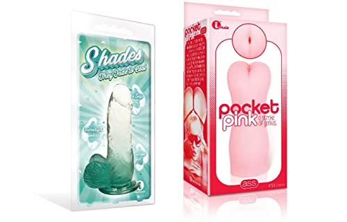 Sexy Gift Set Bundle of Shades, Small Jelly TPR, Gradient Dong, Emerald and Icon Brands Pocket Pink, Mini Ass Masturbator