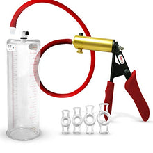 Load image into Gallery viewer, LeLuv Penis Vacuum Pump Ultima Handle Red Premium Ergonomic Grips &amp; Uncollapsable Slippery Hose Bundle with 4 Constriction Rings - 9&quot; Length x 3.00&quot; Diameter Cylinder
