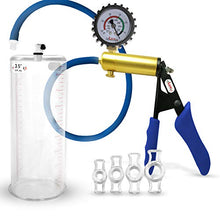 Load image into Gallery viewer, LeLuv Ultima Blue Premium Penis Pump Ergonomic Silicone Grip, Uncollapsable Hose + Gauge &amp; Cover 4 Cock Rings 9&quot; x 3.50&quot;
