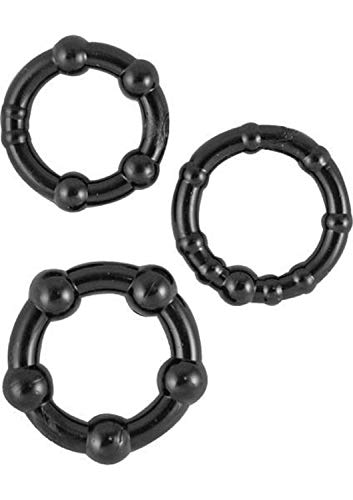 Ram Beaded Cockrings (Black) with Free Bottle of Adult Toy Cleaner