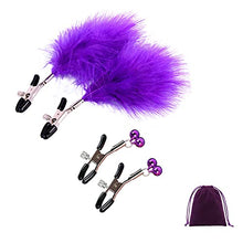 Load image into Gallery viewer, Feather Nipple Clamps Bells Plug Toy Butt Nipple Clip Breasts Sexual Pleasure Adjustable Non Piercing Clip on Jewelry with Flannel Bag
