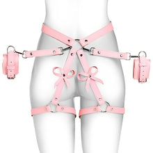 Load image into Gallery viewer, STRICT Pink Bondage Harness With Bows for Women, Men, &amp; BDSM Couples, Vegan Leather Restraints for Subs - Medium Large, Pink.
