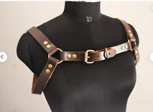 Load image into Gallery viewer, Bondage BDSM Men&#39;s real leather harness belt shoulder belt for men leather subculture leather bondage harness for men women unisex

