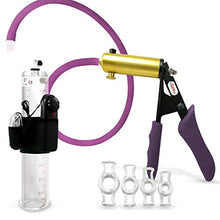 Load image into Gallery viewer, LeLuv Ultima Purple Premium Vibrating Penis Pump with Ergonomic Grips and Silicone Hose &amp; Cylinder w/ 4 Cock Rings - | 9&quot; x 1.50&quot;
