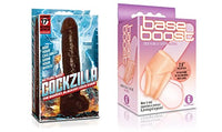 Sexy, Kinky Gift Set Bundle of Cockzilla Nearly 17 Inch Realistic Black Colossal Cock and Icon Brands Base Boost - Natural, Cock & Balls Sleeve
