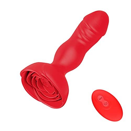 Anal Butt Plug Sex Toys Rose Sex Stimulator for Women, Vibrating Butt Anal Plugs, Remote Control Buttplug Thruster Massage Vibrator with 10 Modes & Red Rose Base, 2023 New Waterproof Silicone SM Toy