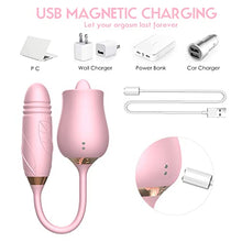 Load image into Gallery viewer, Rose Toy Vibrator for Woman Pleasure- 3 in 1 Clitoral Stimulator Tongue Licking Thrusting Vibrator with 10 Modes, Rose Adult Sex Toys Games, Rose Sex Stimulator for Women Pink
