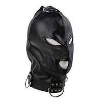 HYSHGJY AdultToys Games Black Leather Open Eye Mouth Blindfold Headgear Cosplay Hood with Hang Ring PU Leather HD-203