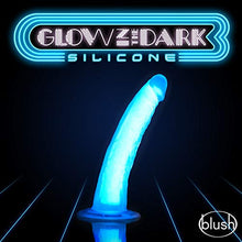 Load image into Gallery viewer, Blush Neo Elite Glow in The Dark 7.5 Inch Silicone Dual Density Cock with Suction Cup, Sex Toy for Women, Neon Blue
