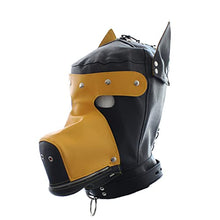 Load image into Gallery viewer, PU Leather Bondage Dog Blindfold Full Head Harness Fetish Blindfold Zipper Head Hood Sex Toys for Couples (Yellow)
