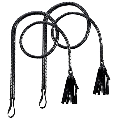 GOOFFY 2 Piece Leather Black Whip 1.8m/71inch Halloween Costume Whip Role-Playing Game Whip