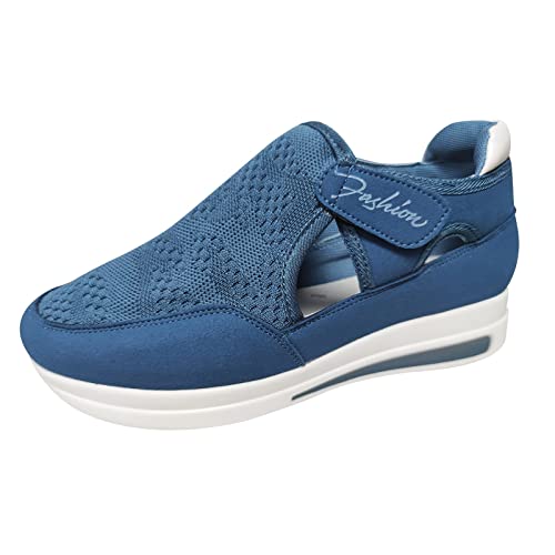 Walking Shoes Womens Slip On Heel Large Size Hook Comfortable Women's Walking Shoes with Arch Support Blue