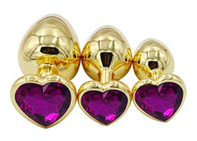 Load image into Gallery viewer, 3Pcs Set Luxury Metal Butt Toys Heart Shaped Anal Trainer Jewel Butt Plug Kit S&amp;M Adult Gay Anal Plugs Woman Men Sex Gifts Things for Beginners Couples Large/Medium/Small,Golden Purple
