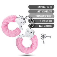 Load image into Gallery viewer, Temptasia by Blush - Pink Faux Fur Metal Hand Cuffs Realistic - Double Lock Adjustable Wrist Restraints with Keys and Safety Release - Heavy Duty Fantasy Bondage BDSM Kinky Couples Sex Toy
