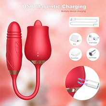 Load image into Gallery viewer, Rose Sex Stimulator for Women - 3 in 1 Clitoral Stimulator Tongue Licking Thrusting Dildo Vibrator, Rose Adult Sex Toys Games, Clitoris Nipple Licker for Women Man Couple Red
