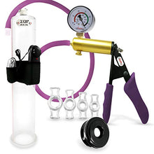 Load image into Gallery viewer, Vibrating LeLuv Ultima Purple Premium Penis Pump with Ergonomic Grips and Silicone Hose, Gauge + Sleeve &amp; Cock Rings | 12&quot; x 2.125&quot;
