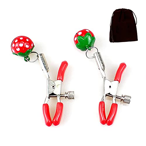 Nipple Clamps with Strawberry Bell, Adjustable Nipple Clips Sex Pleasure, Breasts Clamp Stainless Steel Non Piercing Nipple Rings, Nipple Rings Flirting Toys Nipple Jewelry (E)