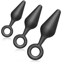 Load image into Gallery viewer, FST Silicone Anal Plug Training Set with Safe Pull Ring, 3Pcs Butt Plug Trainer Kit Prostate Stimulate G-spot Stimulation Anal Sex Toy for Beginners Men Women Couples Black
