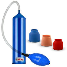 Load image into Gallery viewer, 2.25&quot;x9&quot; EasyOp Good Bgrip Blue Ball Grip with Clear Graduated Cylinder/Clear Collapse-Resistant Hose Penis Pump with 3 Silicone Sleeves One of Each
