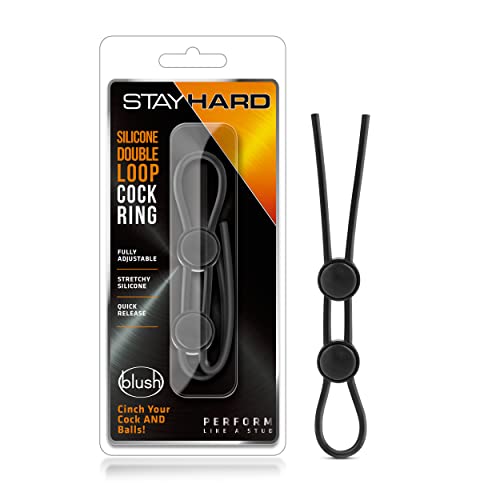 Stay Hard Silicone Double Lasso Loop C Ring and Ball Cinch - Strong, Stretchy - Increase Stamina - Harder Erections - Convenient Dual Quick Release Locks - Male Penis Enhancing Sex Toy For Men - Black