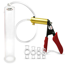 Load image into Gallery viewer, LeLuv Ultima Penis Pump Red Ergonomically Padded Silicone Grips Bundle with 4 Sizes of Constriction Rings 12 x 2.125 inch Cylinder
