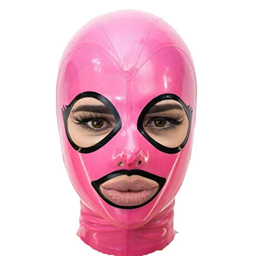 Pink Latex Mask Halloween Rubber Hood Open Beautiful Eyes and Mouth Back Zipper Mask Club Wear (XS)