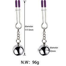 Load image into Gallery viewer, MONEYN Pair Stainless Steel Nipple Clamps, Adjustable Nipple Clamps with Weight Ball, Non-Piercing Nipple Rings, Breast Clips Nipple Jewelry for Women Men Pleasure Sex (B)
