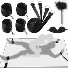 Load image into Gallery viewer, Sex BDSM Bondage Kit for Couples Sex Bed Straps Restraints Set with Fetish Comfy Ankle &amp; Wrist Cuffs Blindfold Tickler for Adults Sm Sex Play Games (Bed Restraints Set)
