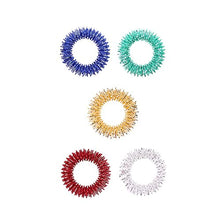 Load image into Gallery viewer, STACEYO 5 Pieces Acupressure Ring Spiky Sensory Finger Rings Massage Rings Set (Red, Blue, Green, Gold, Silver)
