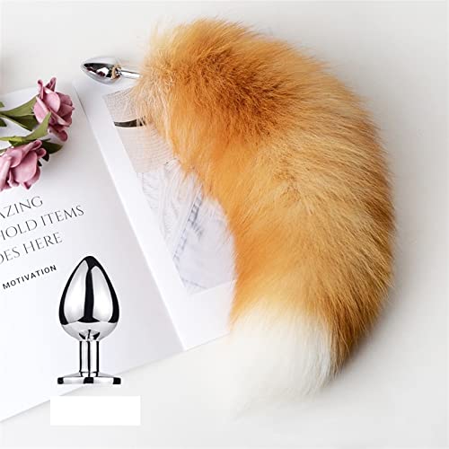 Oligage Separable Anal Plug Real Fox Tail Cosplay Butt Plug Anal Sex Tail Adult Products Anal Sex Toys for Woman (Color : Silver)