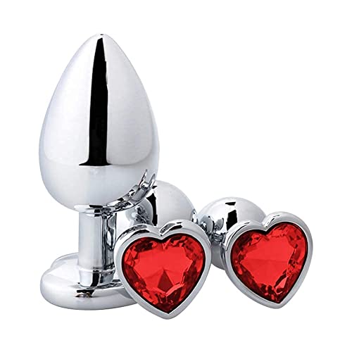 Anal Butt Plug, Small + Medium + Big Set Fetish Safety Metal Anal Butt Plug Anal Plug with Red Crystal Diamond Beginner 27mm-33mm-41mm Anal Toy for Unisex