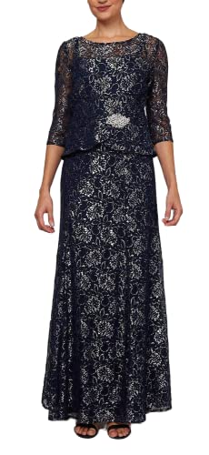 Le Bos Women's Plus Size Ball Gown, Navy/Silver, 22W