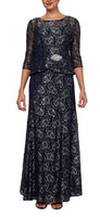 Le Bos Women's Plus Size Ball Gown, Navy/Silver, 16W