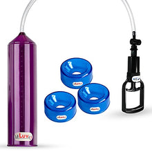 Load image into Gallery viewer, LeLuv Vacuum Pump Easyop Purple 2.25 Inch x 9 Inch Cylinder Tgrip Handle Clear Kink-Resistant Hose Bundle with 3 Pack of .9&quot; I.D. Blue TPR Seals
