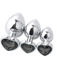 Load image into Gallery viewer, Anal Butt Plug Trainer Kit 3 Pcs Stainless Steel Anal Dilator with Different Sizes Adult Anal Sex Toys with Heart Shaped Jewelry Base for Male Female Masturbating (Black)
