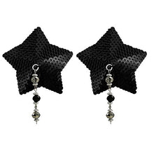 Load image into Gallery viewer, Bijoux de Nip Sequin Star Shaped Nipple Covers with Faceted Beads, Black, 2.9 Ounce
