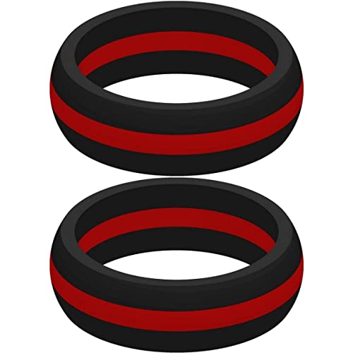 Set of Two (2) Thin Red Line Silicone Rings Size 13 - Engagement Wedding Replacement Band for Active and Workout Lifestyles - fire Fighter Support