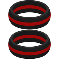 Set of Two (2) Thin Red Line Silicone Rings Size 11 - Engagement Wedding Replacement Band for Active and Workout Lifestyles - fire Fighter Support