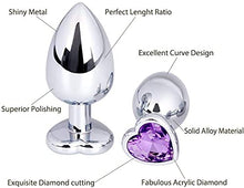 Load image into Gallery viewer, 3Pcs/Set Stainless Steel Trainer Kit Beginner Set for Women and Men, Jewerly Design Fetish Heart Metal Anal Butt Plug for Sex, Large Medium Small Stimulation Sex Toy for Unisex Masturbation (Purple)
