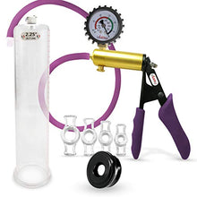 Load image into Gallery viewer, LeLuv Ultima Purple Premium Penis Pump with Ergonomic Grips and Silicone Hose + Gauge &amp; Cover, Sleeve &amp; Cock Rings | 12&quot; x 2.25&quot;
