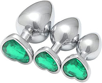 AKStore 3 Pcs Luxury Jewelry Design Fetish Heart Metal Anal Butt Plug(Green)