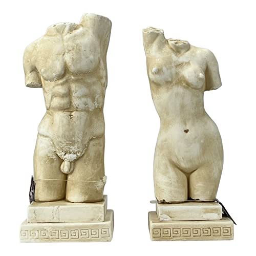 Set Nude Female & Male Body Torso Greek Statue Sculpture Erotic Art Cast Stone