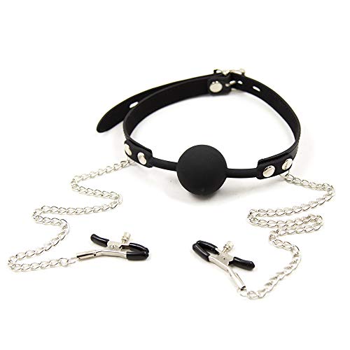 Color Solid Soft Ball Mouth Toy Lock and Pin Buckle with Chain Alternative Clip (Black, Lock)