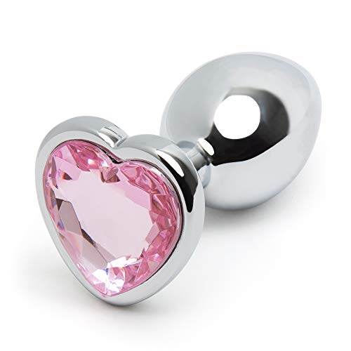 Lovehoney Jewelled Pink Heart Shaped Butt Plug - 2.5 Inch Metal Anal Plug - Petite Smooth Tapered Tip - Waterproof